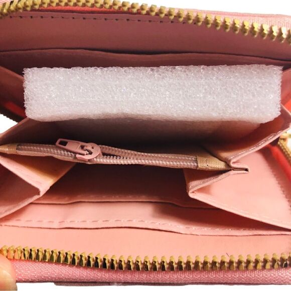 NEW Designer Inspired Bee Decor Pink Tan Clutch Coin Wallet - Picture 8 of 11